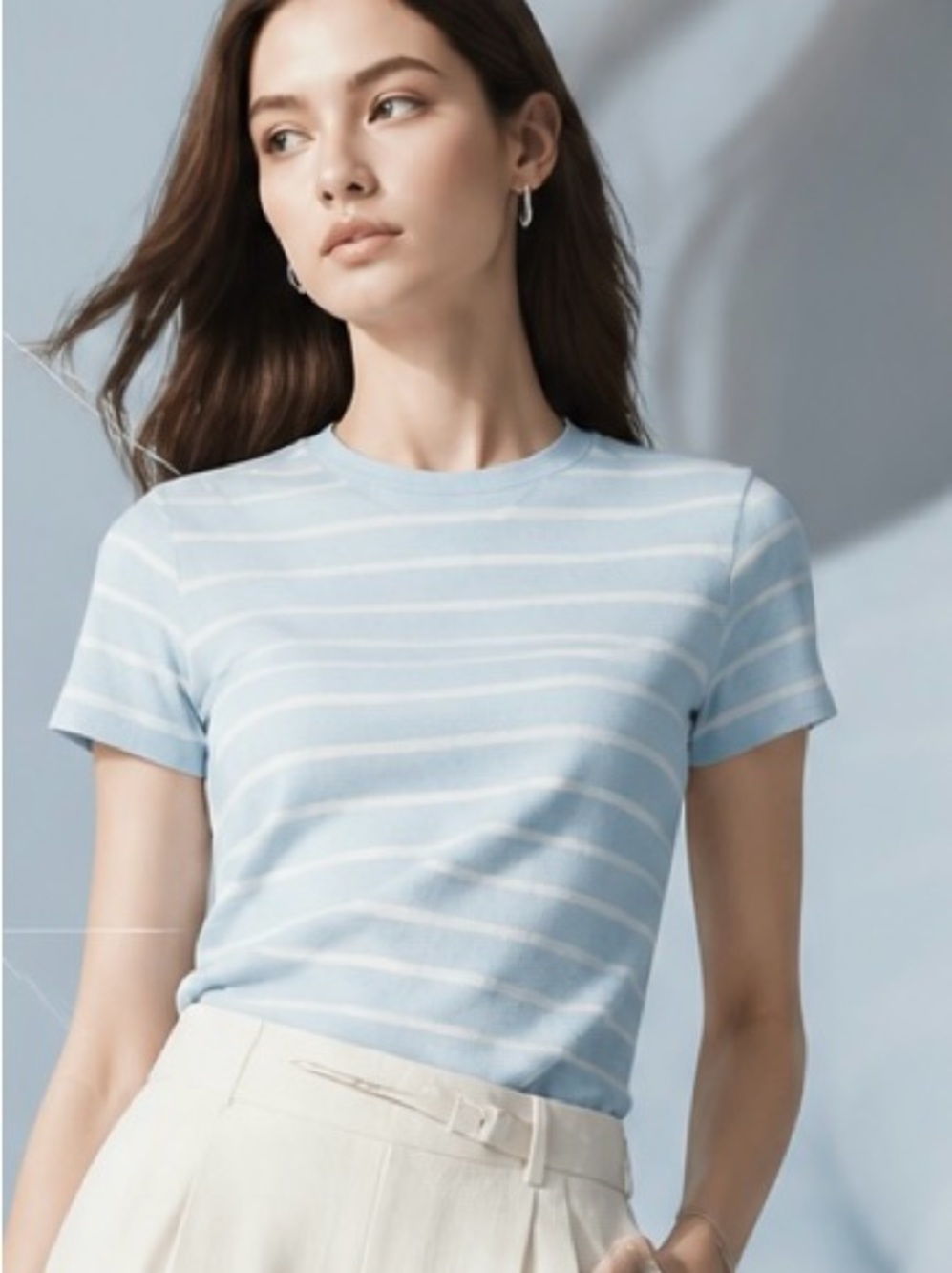 FRAME  The Linen Baby Blue Tee ,  Butter Yellow and Baby blue stripes , Size M
